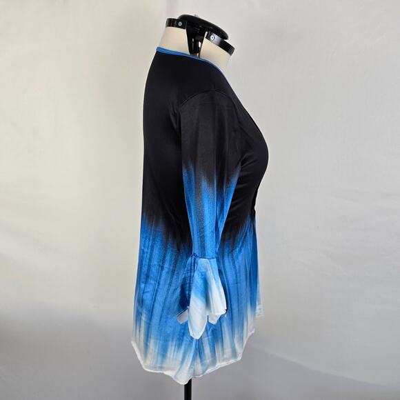 Jiang Wu Blouse Women's XS Black Blue White Fit & Flare 3/4 Sleeves Ruffles NWT - Picture 13 of 16